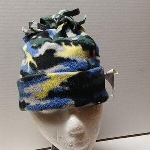 Sears Kids Fleece Hat Blue Green Yellow Camouflage NWT